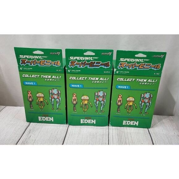 Netflix Eden Super 7 SuperVinyl Series Figure Set Of 3 A-37, Sara, E-92 NIB - Picture 3 of 4